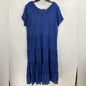 SOFT SURROUNDINGS Kara Shimmer Tiered Sequin Maxi Dress Blue Fairy Boho Y2K xl